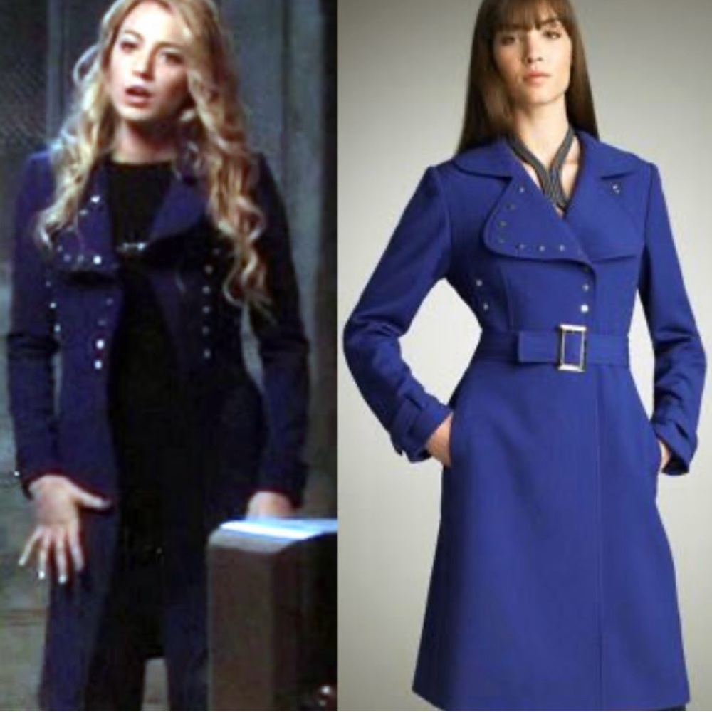 Elie Tahari Georgia blue snapped coat ASO Gossip Girl ASO Serena Van Der Woodsen
